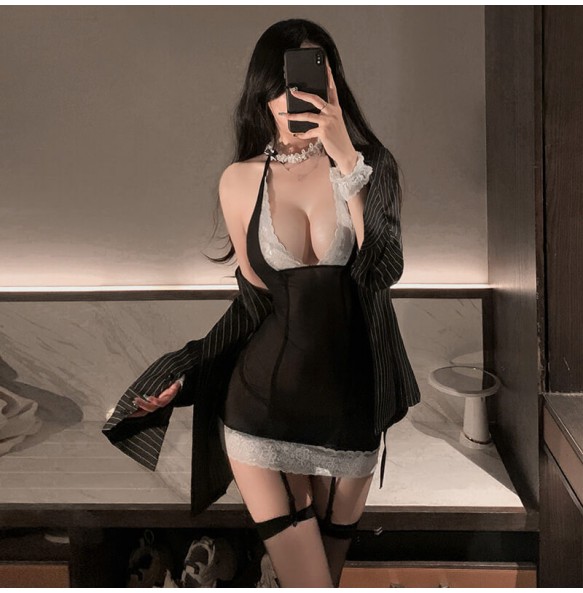 FEE ET MOI - Sheer Beauty Sexy Bodycon Skirt Set (Black - White)